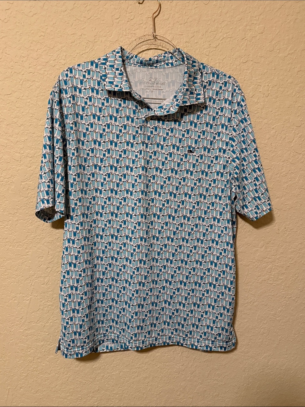 Vineyard Vines Teal and White Geometric Short-Sleeve Polo